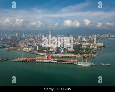 Luftaufnahme Port Swettenham mit Hintergrund Penang Island. Stockfoto
