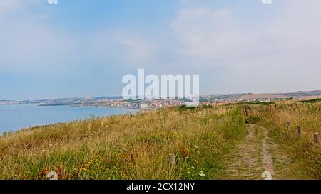 Klippen und Strand der französischen Nordseeküste Opal bei Boulogne sur mer. Stockfoto