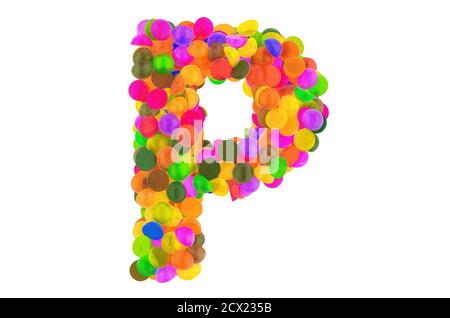 Buchstabe P von den farbigen Marmeladen Bonbons. 3D-Rendering auf weißem Hintergrund isoliert Stockfoto