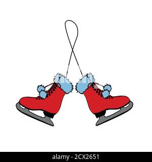 Rote Schlittschuhe. Weihnachtskutschenschuhe mit Glocken für Kinder. Frohes neues Jahr Urlaub. Winter. Eiskunstlauf Stock Vektor