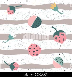 Nahtlose Muster mit Pflanzen und Erdbeere. Vector Illustration. Stock Vektor