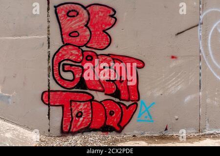 Inspirierende Graffiti: „Be Great Today“ Stockfoto