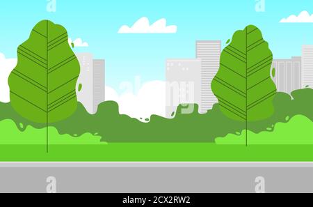 Vektordarstellung eines Stadtparks. Cartoon Stadtlandschaft, Bäume, Gehweg, Hintergrund, Tapete. Stock Vektor