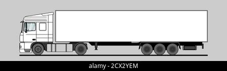 Vector LKW, LKW, Sattelauflieger, Seitenansicht. Weiße leere Vorlage LKW, Sattelauflieger für Werbung. Güterverkehr. Moderne flache Vektor-illu Stock Vektor