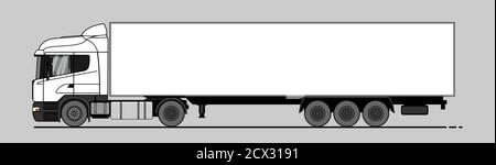 Vector LKW, LKW, Sattelauflieger, Seitenansicht. Weiße leere Vorlage LKW, Sattelauflieger für Werbung. Güterverkehr. Moderne flache Vektor-illu Stock Vektor