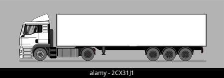 Vector LKW, LKW, Sattelauflieger, Seitenansicht. Weiße leere Vorlage LKW, Sattelauflieger für Werbung. Güterverkehr. Moderne flache Vektor-illu Stock Vektor