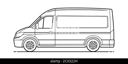 Vektor Konturzustellung van. Cargo van für das Bild ausmalen. Vector Cargo Minivan isoliert auf weißem Hintergrund. Fahrertür. Stock Vektor