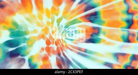Tie-Dye-Muster. Lebendige Mode schmutzige Malerei. Helle Sommerfarben Illustration. Trendy Digital Drawn Print. Magische Künstlerische Kaleidoskop. Stockfoto