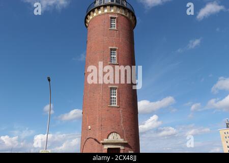 Leuchtturm in Cuxhaven, genannt Leuchtturm Hamburg, in der Nähe der Alten Liebe Aussichtsplattform. Norddeutschland, Europa. Stockfoto