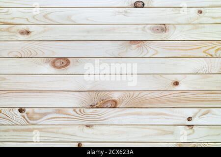 Oberfläche Holzdiele hellbrauner Hintergrund mit horizontalen Brettern. Flache Nahaufnahme Stockfoto