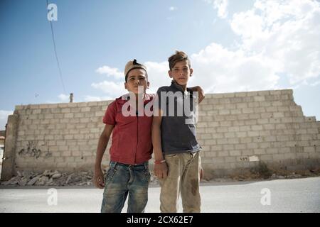 Gruppe von Kindern für hajjera im ländlichen Damaskus September 29,2020 Stockfoto