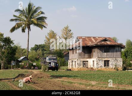 Haus und Land, Anishakan, in der Nähe von Pyin U Lwin, Burma Stockfoto