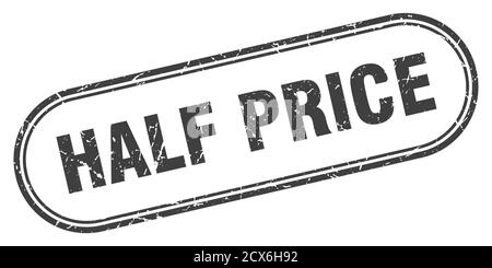Halbpreismarke. Abgerundetes Grunge-Zeichen auf weißem Hintergrund Stock Vektor