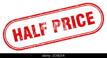 Halbpreismarke. Abgerundetes Grunge-Zeichen auf weißem Hintergrund Stock Vektor
