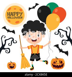 Happy Funny Kind Feiert Halloween Stock Vektor