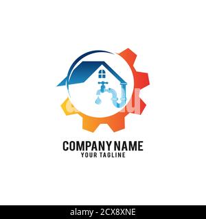Klempnerservice Logo-Vorlage, Wasser-Service-Logo Stock Vektor