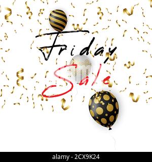Black Friday Sale Poster mit glänzenden Ballons, Konfetti . Vektorgrafik Stock Vektor