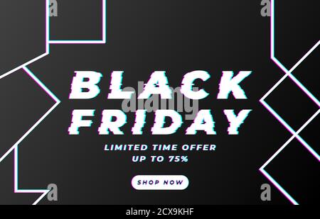 Black Friday Verkauf Inschrift Design-Vorlage. Vektorgrafik. Verkäufe, Angebote und Rabatte. Die größten Rabatte des Jahres. Glitch Art Style Stock Vektor