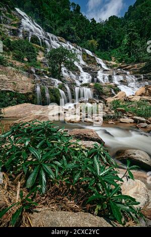 Die Landschaft des Mae Ya Wasserfalls an einem sonnigen Tag in Chiang Mai, Thailand Stockfoto
