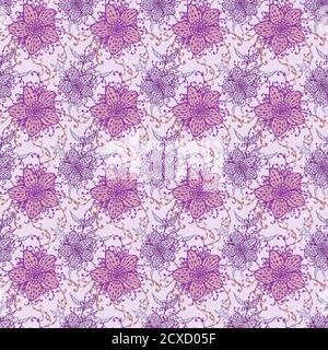Nahtloses Muster mit handgezeichneten Blumen. In Fliederfarben. Stock Vektor