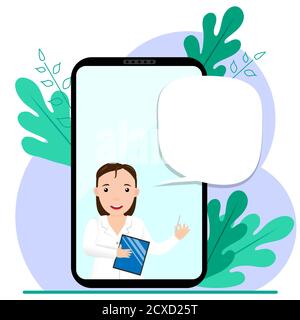 Online-Konsultation Arzt. Konzept der Online-Medizin und Gesundheitswesen Anwendung für Website. Medizinische Diagnostik über das Internet. Arzt online Stock Vektor