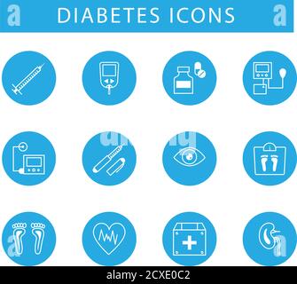 Diabetes und Blutzucker-Messlinie Symbole.Medizin und Diabetes und Krankenhaus Symbole und Symbole. Kollektion modernes Infografik-Logo und Piktogramm Stock Vektor