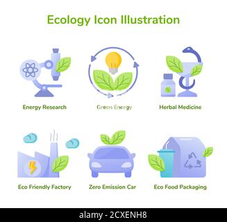 Ökologie Symbol Illustration Energie Forschung grüne Energie pflanzliche Medizin eco Freundliche Fabrik Null Emission Auto Öko Lebensmittel Verpackung weiß isoliert Stock Vektor
