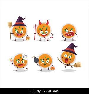 Halloween Ausdruck Emoticons mit Cartoon-Charakter von pürierten Orangenkartoffeln Stock Vektor