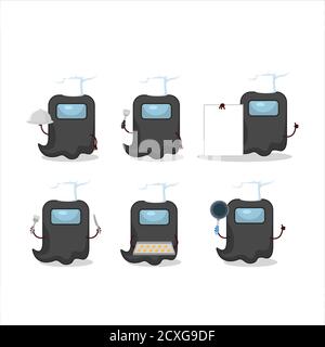 Cartoon Charakter der Geist unter uns schwarz mit verschiedenen Koch Emoticons Stock Vektor