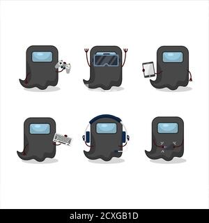 Ghost Among US schwarzen Cartoon-Charakter spielen mit Verschiedene niedliche Emoticons Stock Vektor