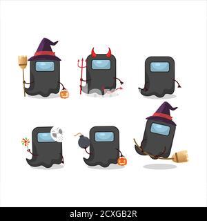 Halloween Ausdruck Emoticons mit Cartoon-Charakter des Geistes unter uns Schwarz Stock Vektor