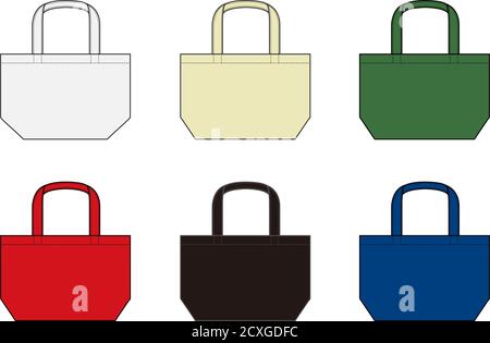 Kleine Tragetasche (ecobag, Einkaufstasche) Vorlage Vektor Illustration Set Stock Vektor