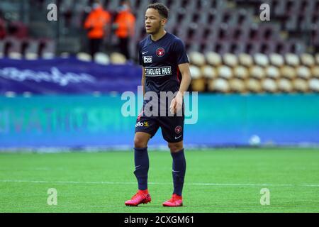 Farum, Dänemark. Juli 2020. Mikael Anderson (34) vom FC Midtjylland beim 3F Superliga-Spiel zwischen FC Nordsjaelland und FC Midtjylland rechts vom Dream Park in Farum. (Bildnachweis: Gonzales Photo - Rune Mathiesen). Stockfoto