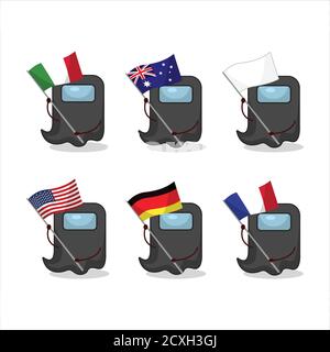 Ghost Among US schwarzen Zeichentrickfigur bringen die Flaggen von Verschiedene Länder Stock Vektor