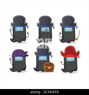 Cartoon Charakter der Geist unter uns schwarz mit verschiedenen Piraten Emoticons Stock Vektor