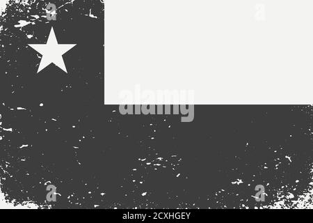 Grunge Stil schwarz und weiß Flagge Chile. Alter Vintage Hintergrund Stock Vektor
