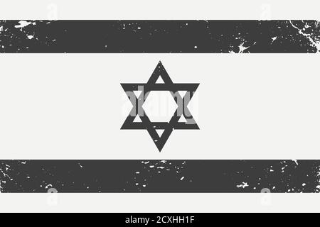 Grunge Stil schwarz und weiß Flagge Israel. Alte Vintage-Kulisse Stock Vektor