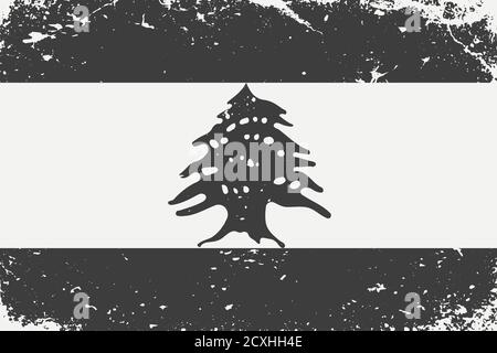 Grunge Stil schwarz und weiß Flagge Libanon. Alte Vintage-Backgrou Stock Vektor