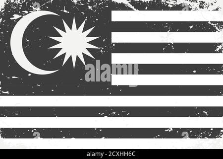 Schwarz-weiße Flagge Malaysia im Grunge-Stil. Altes Vintage-Hotel Stock Vektor