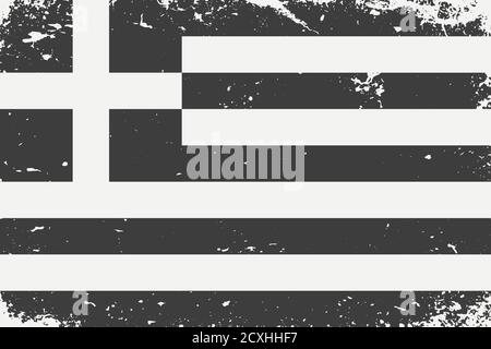Grunge Stil schwarz und weiß Flagge Griechenland. Alte Vintage-Kulisse Stock Vektor