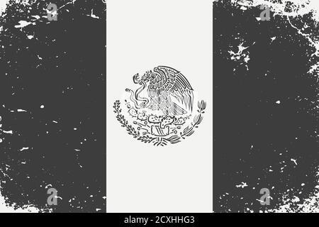Grunge Stil schwarz und weiß Flagge Mexiko. Alte Vintage-Kulisse Stock Vektor