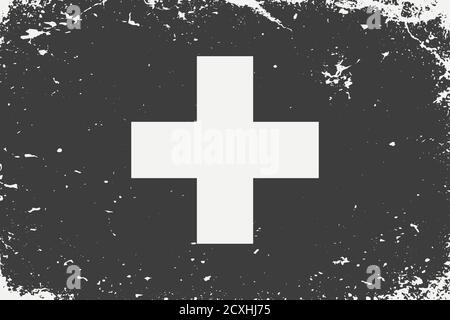 Grunge gestylt schwarz und weiß Flagge Schweiz. Alte vintage zurück Stock Vektor