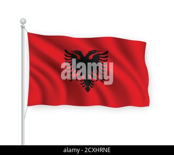 3d winkende Flagge Albanien isoliert auf weißem Hintergrund. Stock Vektor