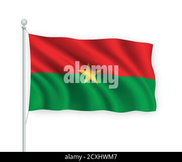 3d winkende Flagge Burkina Faso isoliert auf weißem Hintergrund. Stock Vektor