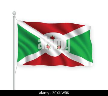 3d winkende Flagge Burundi isoliert auf weißem Hintergrund. Stock Vektor
