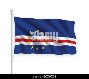 3d winkende Flagge Cabo Verde isoliert auf weißem Hintergrund. Stock Vektor