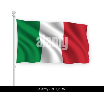 3d winkende Flagge Italien isoliert auf weißem Hintergrund. Stock Vektor