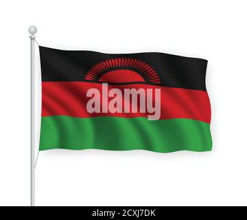3d winkende Flagge Malawi isoliert auf weißem Hintergrund. Stock Vektor