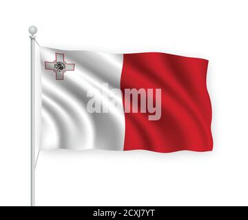 3d winkende Flagge Malta isoliert auf weißem Hintergrund. Stock Vektor