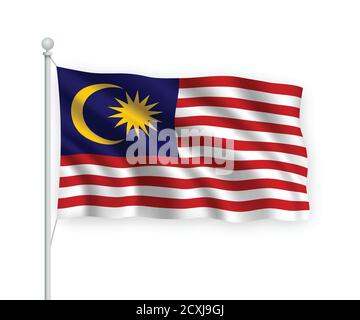 3d winkende Flagge Malaysia isoliert auf weißem Hintergrund. Stock Vektor